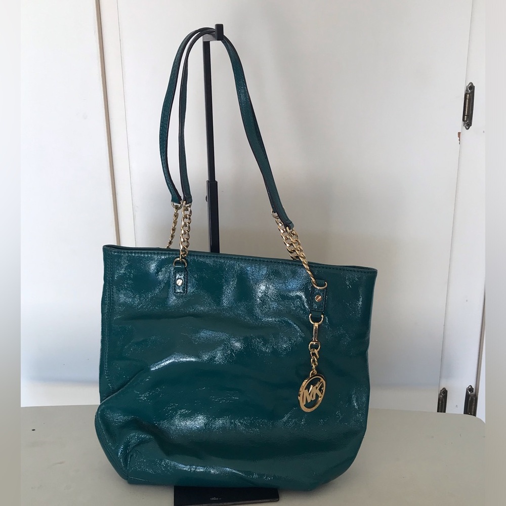 Michael Kors Womens Jade Green Leather Shoulder Tote Handbag